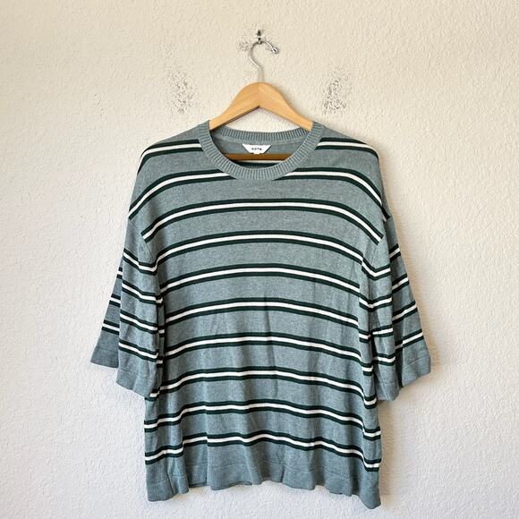 KOTN Knit T-Shirt Teal Green Striped SS Pullover Oversized Retro 90s - Picture 1 of 7